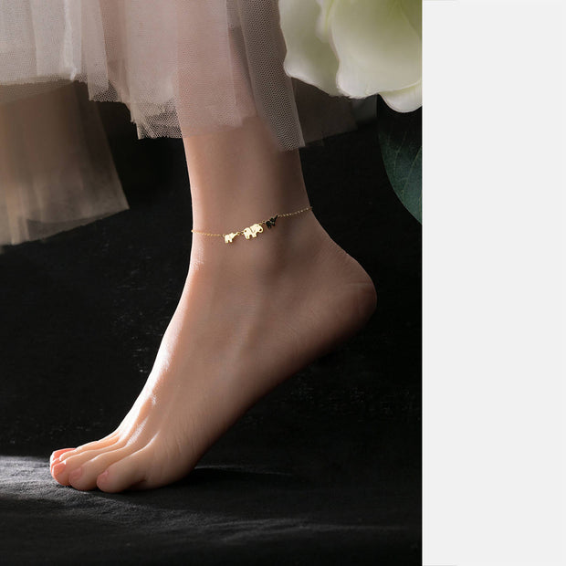 925 Sterling Silver Minimalist Three Elephant Gold-Plated Anklet