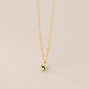 Emerald Elegance: 925 Silver Simple Round Green Zircon Pendant Necklace