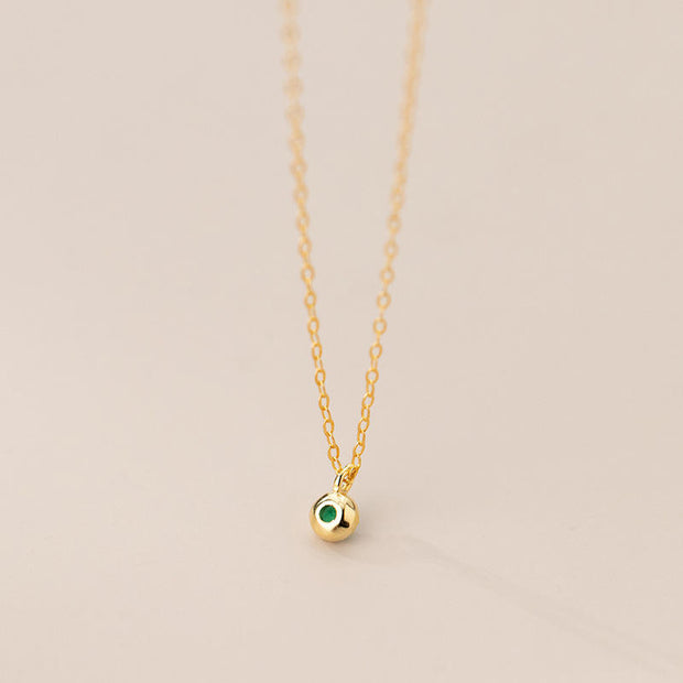 Emerald Elegance: 925 Silver Simple Round Green Zircon Pendant Necklace